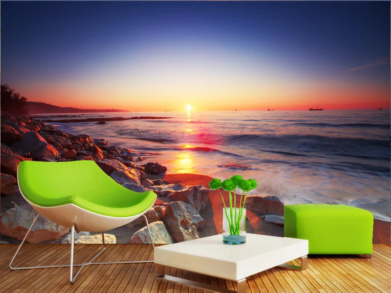 Современные 3D фото обои красивый вид на море закат пляж камень фон Стена гостиная