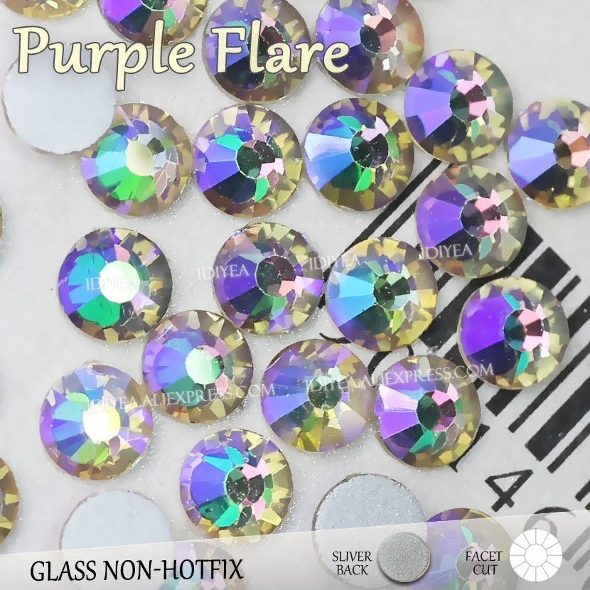 Purple Flare Новые цвета! ss3-ss30, все размеры, Янтарное вино, 3D Стразы для нейл-арта, для самостоятельного дизайна, Кристаллы без горячей фиксации, блестки, стразы - Цвет: Purple Flare