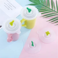 creative silicone cup lids cartoon cactus shape leakproof heat resistant reusable sealed drinkware cover kitchen accessories
