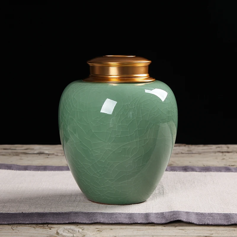 A2 Кракле глазурь Longquan Celadon большой пуэр чай банки Чай Канистра чайный набор кунг-фу Tieguanyin печать банка хранения Винтаж Домашний декор - Цвет: A2