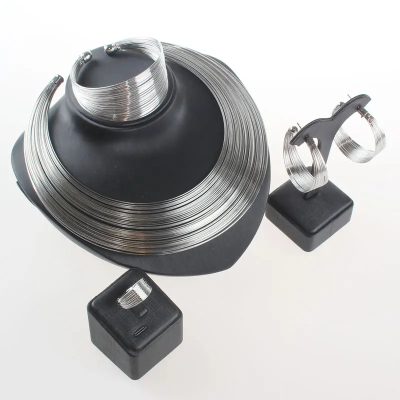 Fashion Women Multilayer Punk Statement Necklace Bangle Earring Ring Charm Party Chain Luxury Choker Collar Jewelry Sets | Украшения и