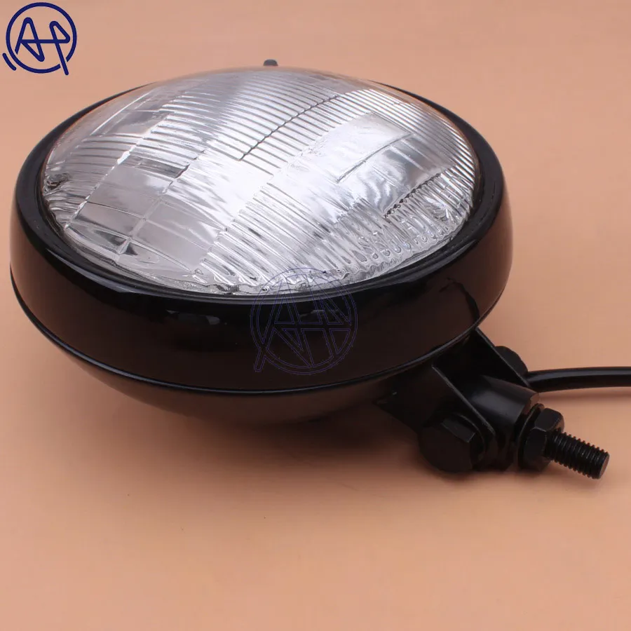 Motorcycle Black/Chrome Old School Vintage Metal Retro Front Hi-Lo H4 Headlight Clear/Amber Lens For Harley Chopper Honda Yamaha |