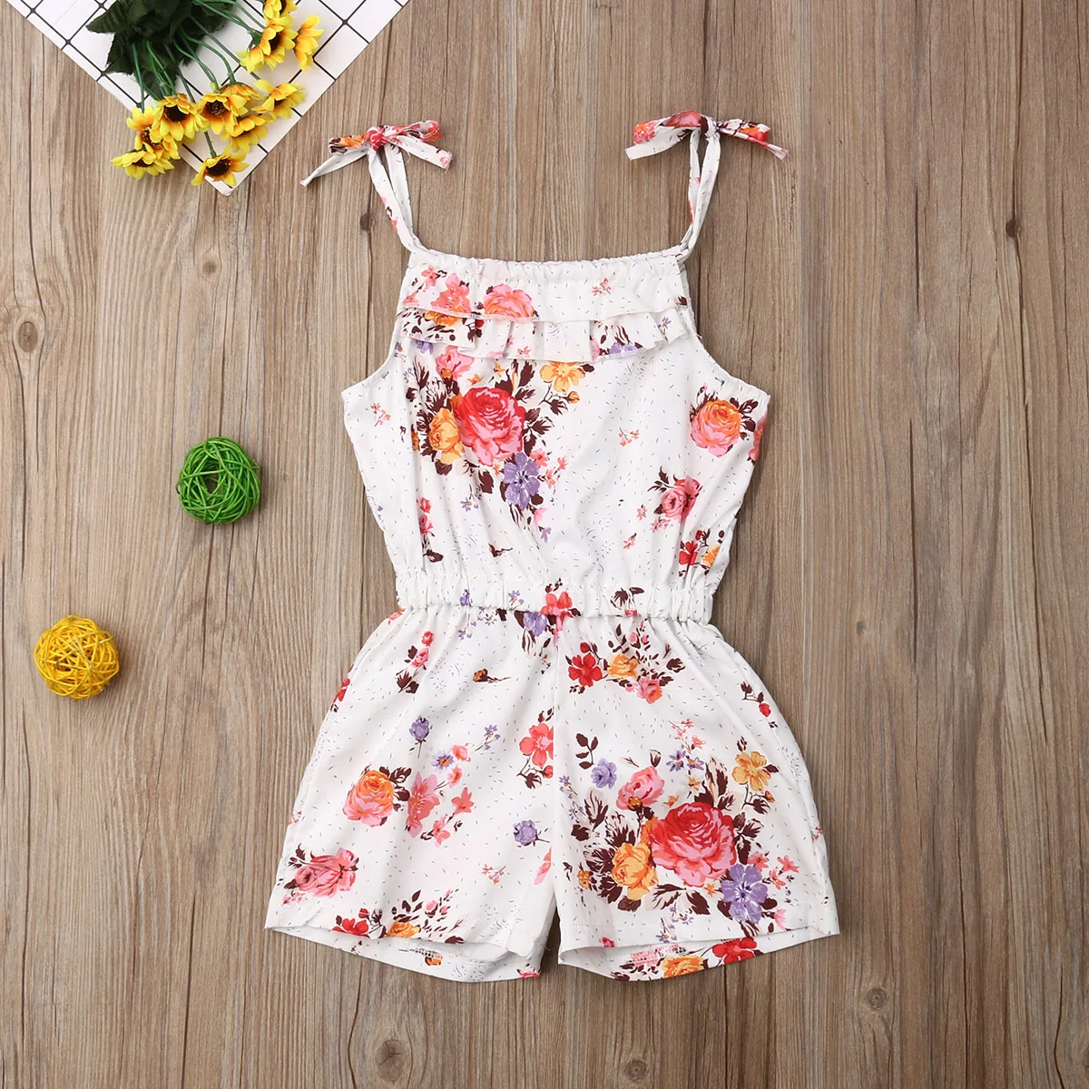 Боди без рукавов для маленьких девочек комбинезон с цветочным принтом комплекты