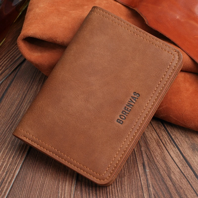 Мужской короткий тонкий бумажник из матовой мягкой кожи в стиле ретро с