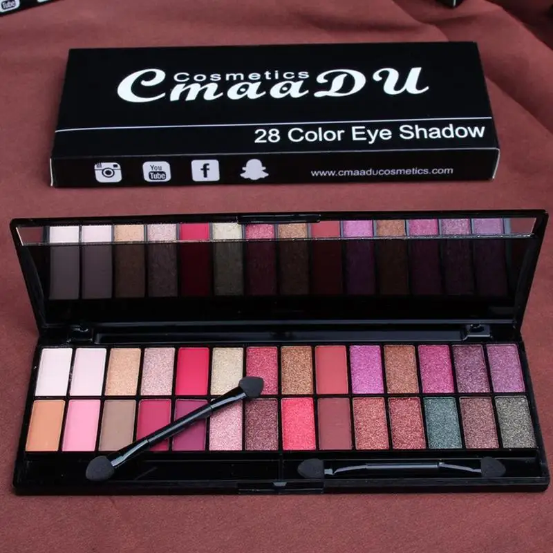 CmaaDU 28 Color Matte Eyeshadow Palette Glitter Eye Shadow Nude Makeup With Brush Highlighter Shimmer Make Up Pigment