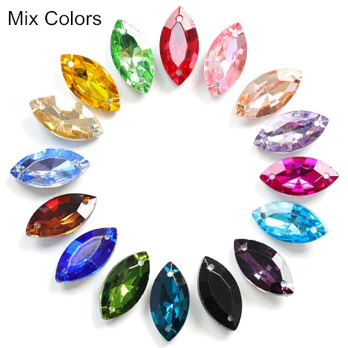 Mix Colors Высококачественные цветные хрустальные стразы в виде конского глаза, пришитые сзади, стразы в виде листьев для свадебного платья B3676 - Цвет: Mix Colors