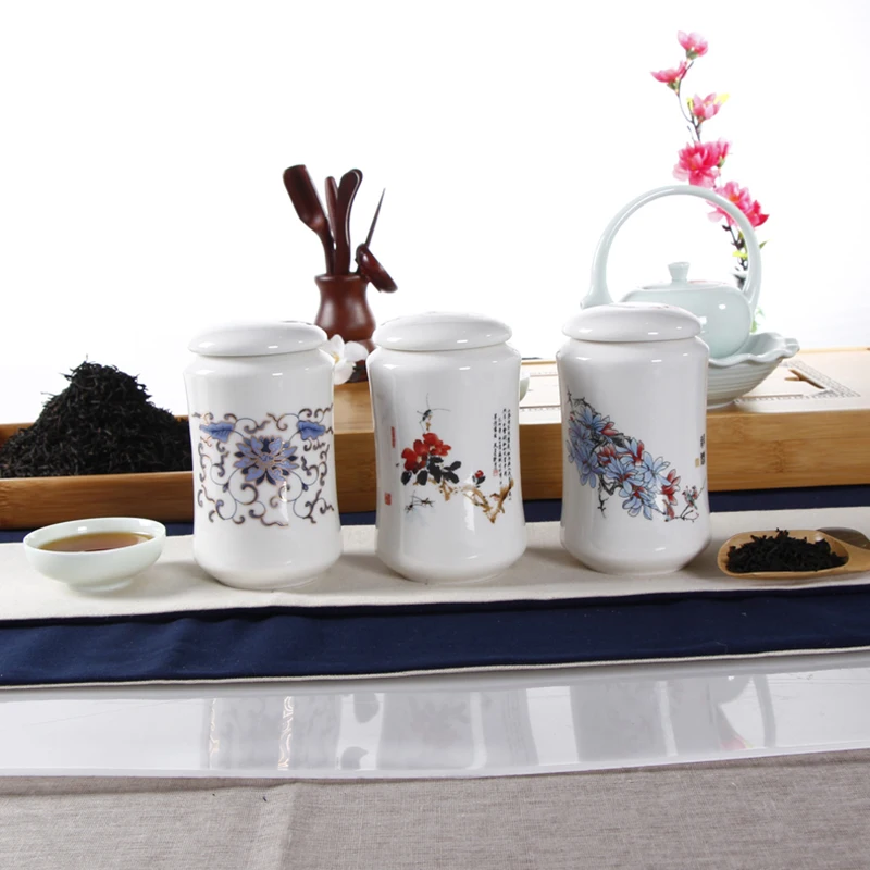 

Creative Hand Painted Tea Cans White Glaze Tea Caddy Ceramic Kung Fu Tea Set Coffee Beans Storage Canister Spice Jar Home Decor