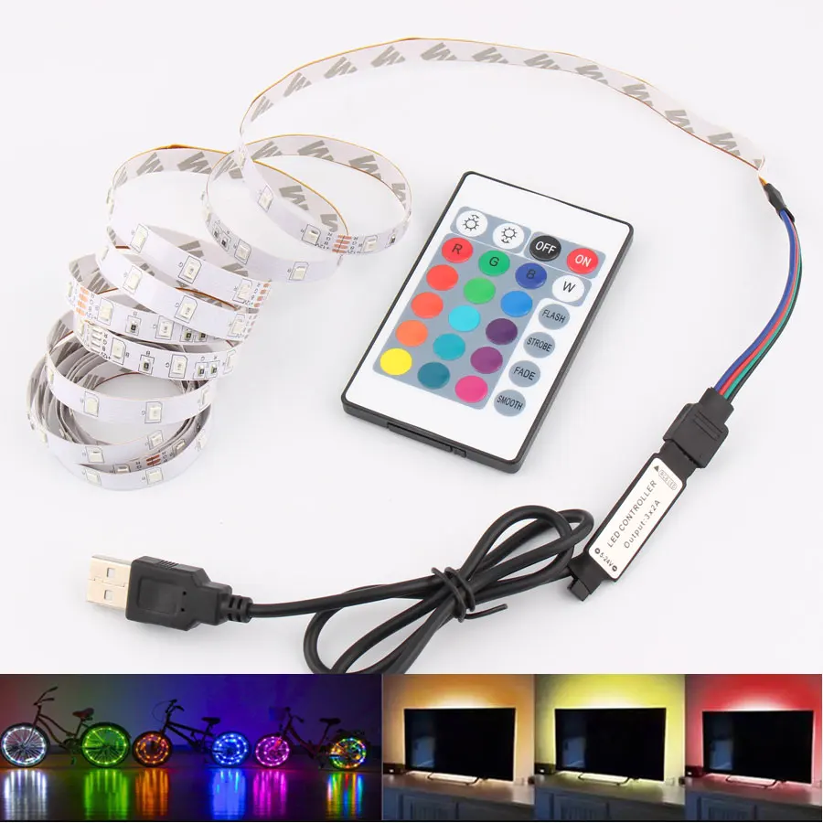 AC DC 5 в USB Светодиодная лента RGB 1 м SMD 2835 60 светодиодный s/M светильник Диодная