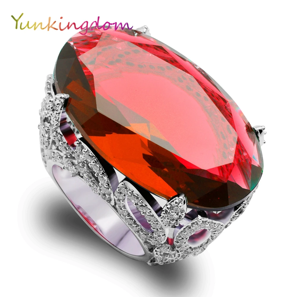 Женское кольцо на палец Yunkingdom большие овальные кольца с красным фианитом для