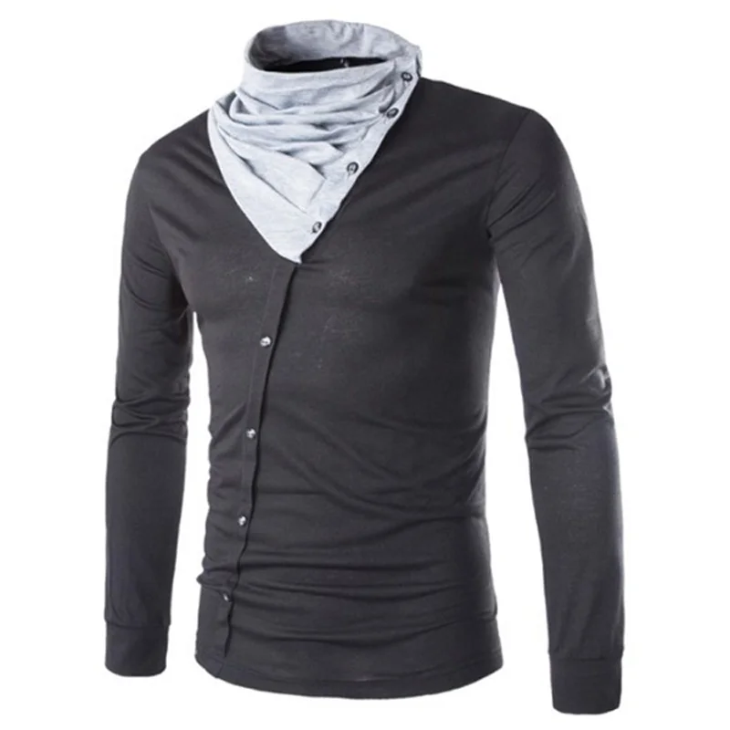 Бесплатная доставка Мужская футболка с воротником ворсом и длинными рукавами