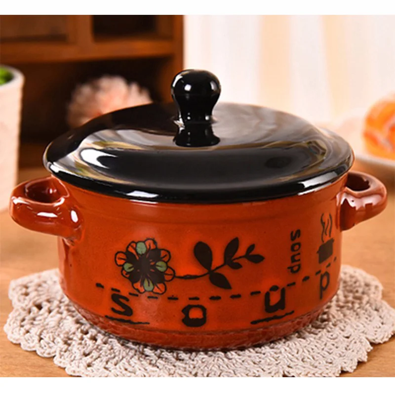 Красный 5 дюймов корейский суп керамические миски с крышками ложка набор лапши кухня цветок керамическая чаша - Цвет: Красный