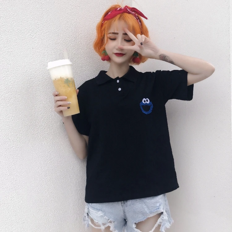 Для женщин футболки Туника Японии Harajuku Дамы Винтаж новые летние Колледж Ветер
