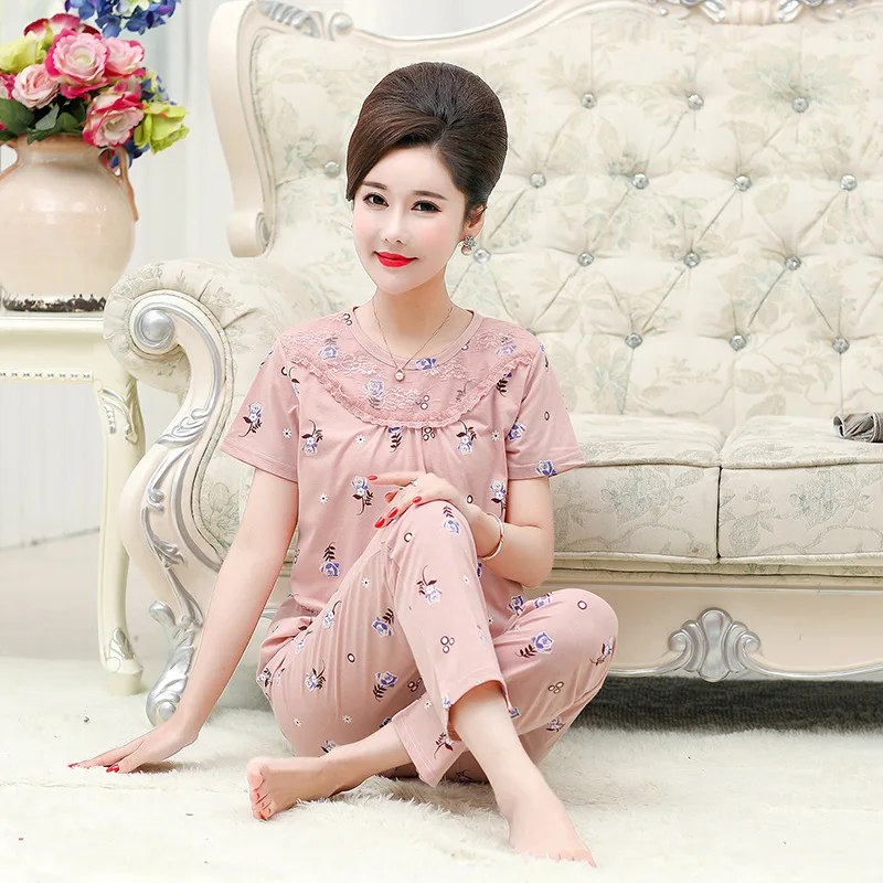 Комплект летних пижам для женщин 2 шт. топы брюки пижамы весна хлопок ночная