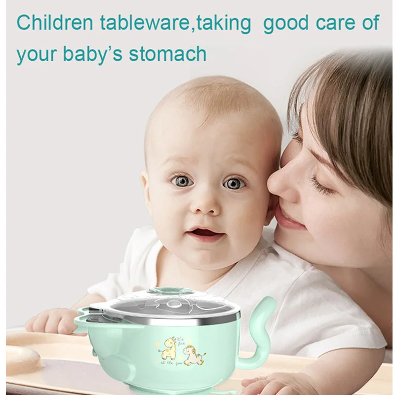 Baby Dish children kids Tableware Set Stainless Steel Insulation Strong Suction Bowl Spoon Fork Food Feeding Bowls plate | Мать и ребенок