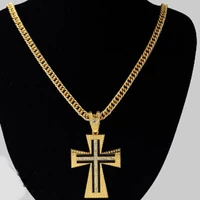 large cross pendant yellow gold filled mens crucifix pendant chain necklace inlaid cz