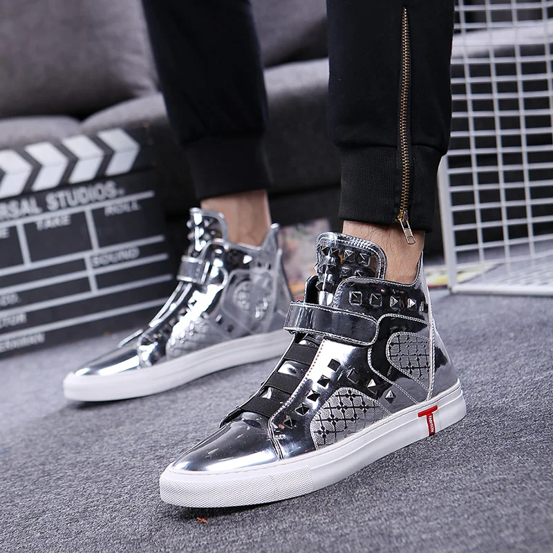 England style mens casual breathable patent leather shoes hip hop oxfords shoe flat platform motorcycle ankle boots zapatos male | Обувь