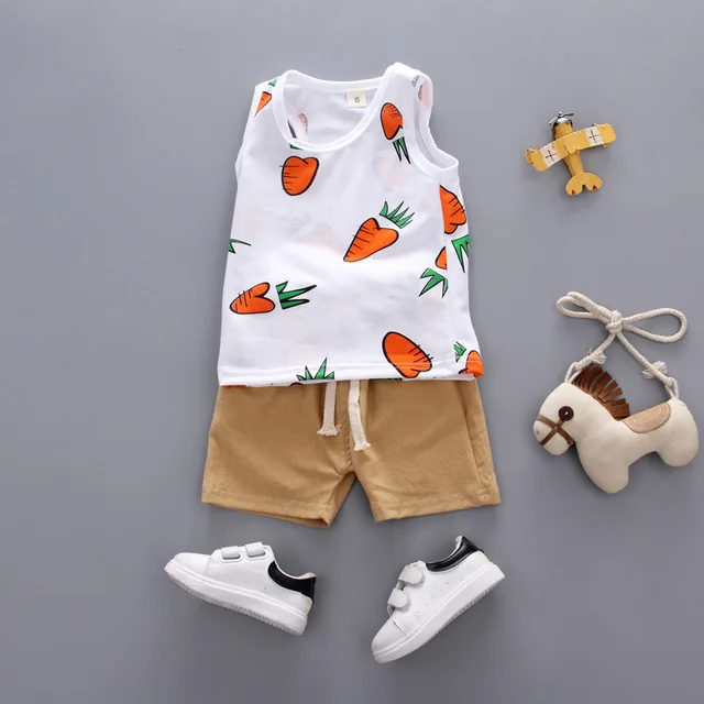 Little boys Casual summer Clothes Suit girls Baby Higth Quaity Boys Fahion Cartoon Sleeveless T-shirt+Short Pants 2pcs |