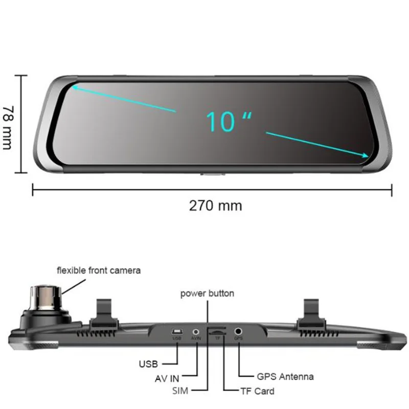 Автомобильный видеорегистратор на Android 10 дюймов IPS Touch 4G DVRFHD 1080P Wi-Fi