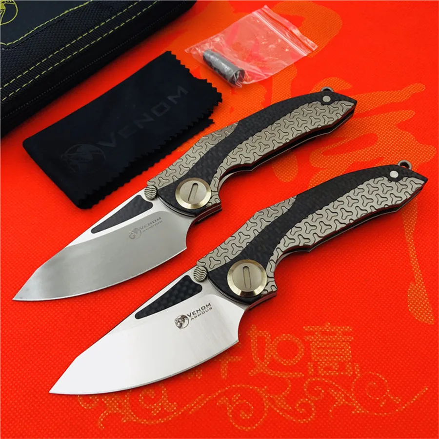 Складной нож VENOM BONE DOCTOR M390 Titanium CF Flipper уличный Карманный кухонный для кемпинга