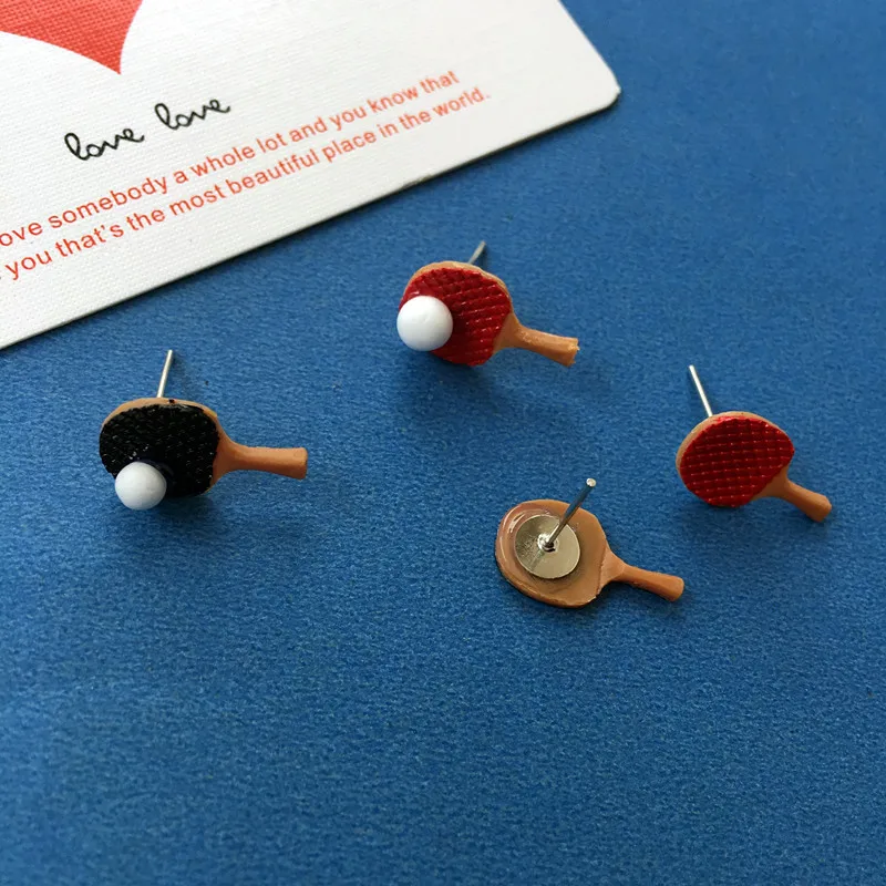 Funny Asymmetric Table Tennis Bat Earrings Handmade DIY Jewelry Personality Fashion Female Earring Creativity Birthday Gift