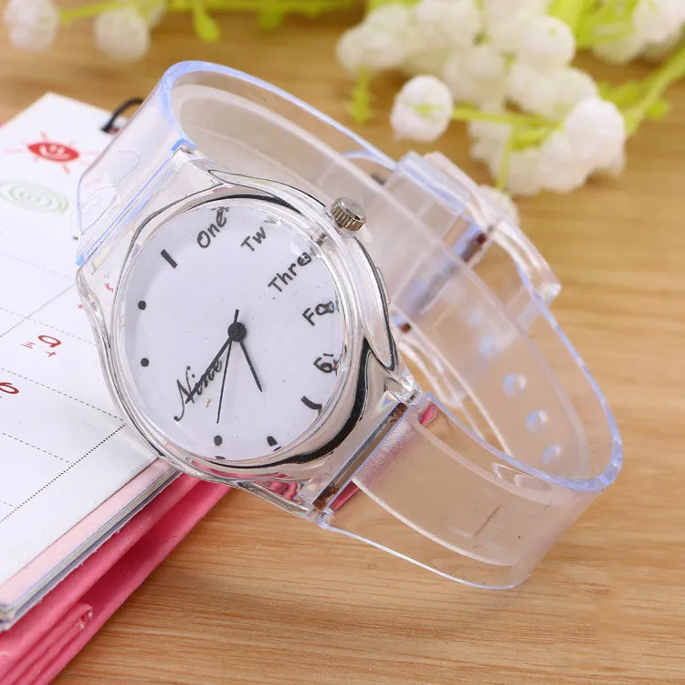 Прозрачные силиконовые часы для женщин спортивные повседневные кварцевые