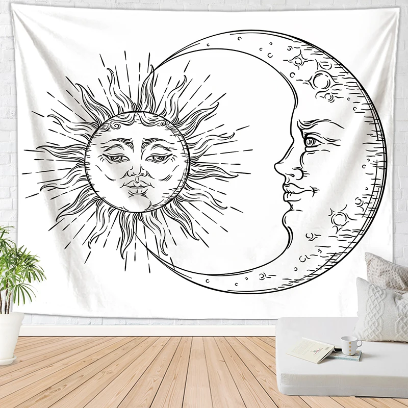 sun moon hippie wall tapestry witchcraft blanket boho decor rug gothic home decoration cloth | Дом и сад