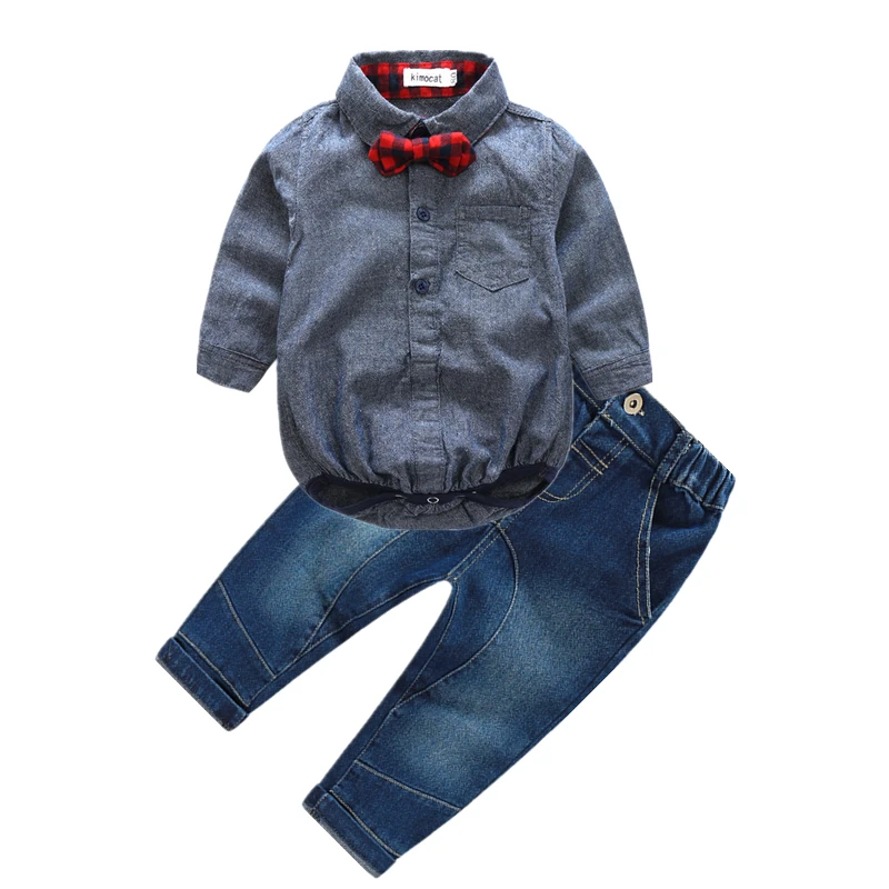 2016 new born baby boy clothes shirt romper + casual pants strap red bow fashion clothing set newborn |