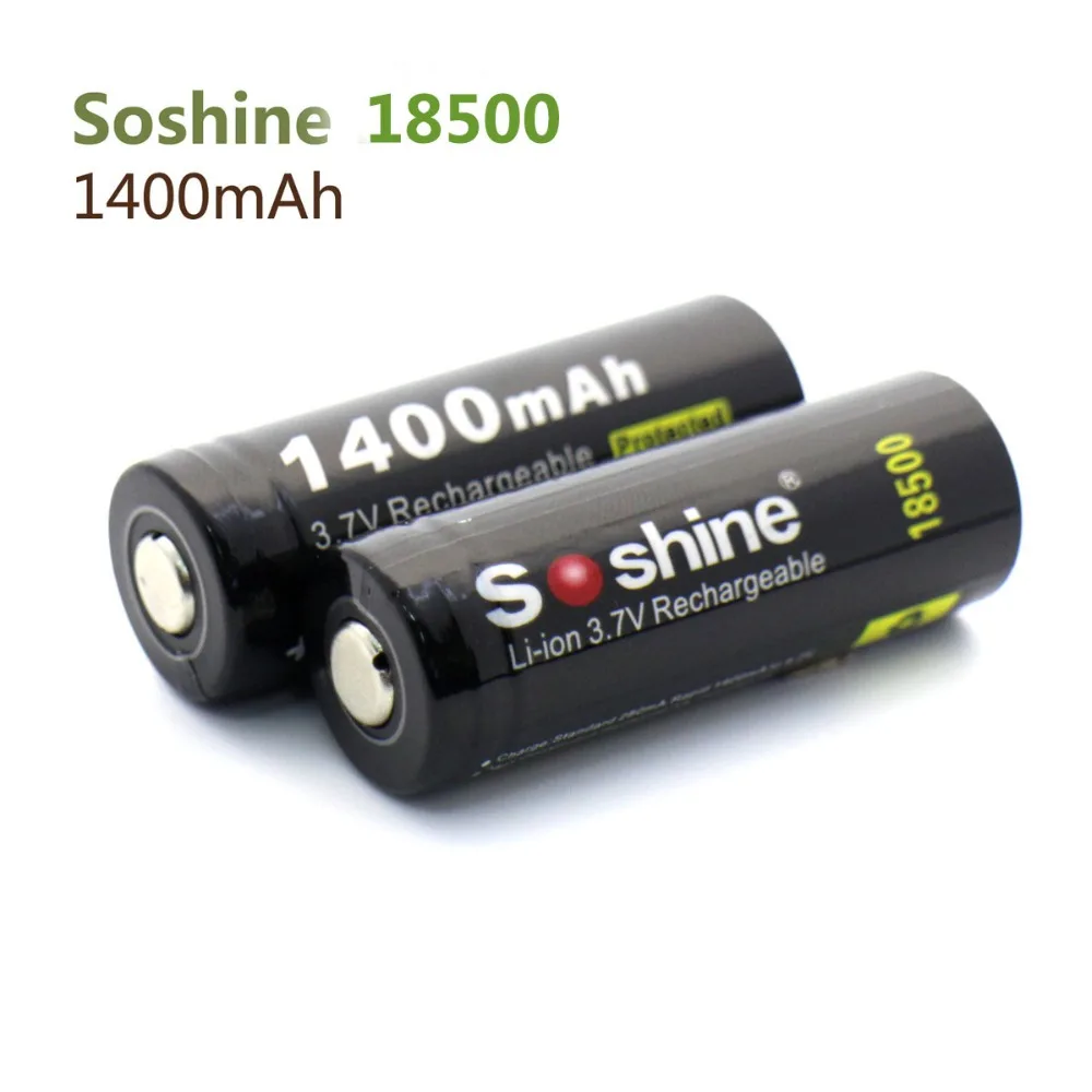 Soshine 2 шт. Li Ion 18500 1400 мАч 3 7 в перезаряжаемая защищенная батарея с чехлом для