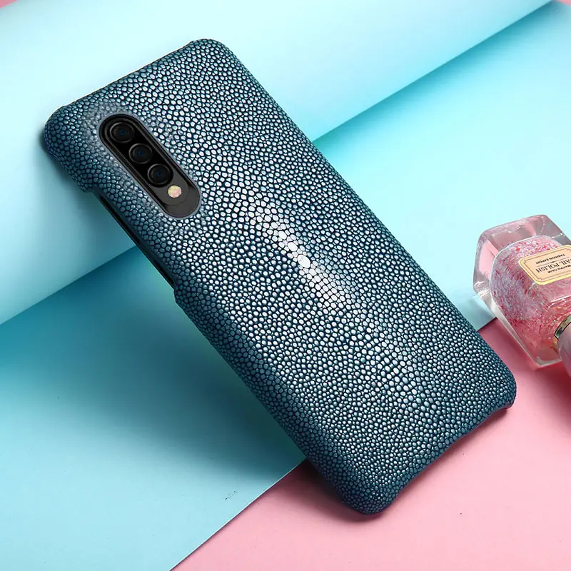 Чехол из натуральной кожи ската для samsung a50, роскошный чехол с защитой от падения для samsung A30 A50 A70, настоящий кожаный чехол из рыбьей кожи - Цвет: Синий