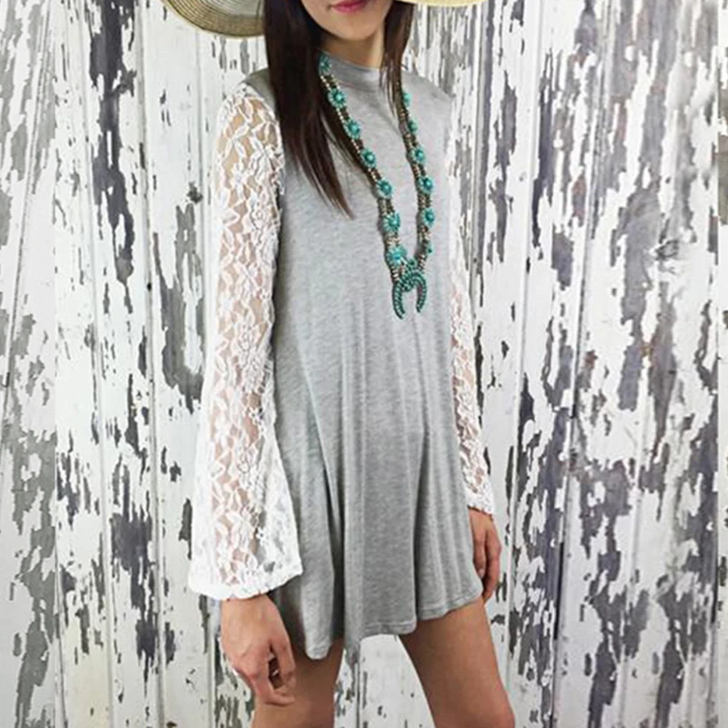 

Women's Long Sleeve Lace Tops Ladies Loose Casual Party Long Blouse T-shirt Tops