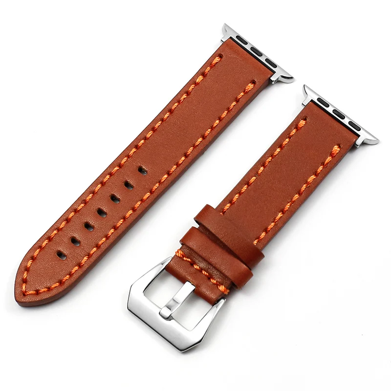 Silver-Light Brown Кожаный ремешок Carouse ручной работы для Apple Watch 38 мм 42 мм и ремешок для Apple Watch 40 мм 44 мм серия 4 3 2 1 iWatch браслет - Band Color: Silver-Light Brown