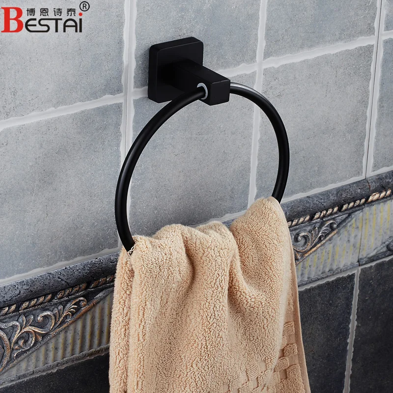 European Antique Bathroom Towel Holder Stainless Steel Polished Black Rack Solid Wall Mounted Round Bronze Ring | Обустройство дома