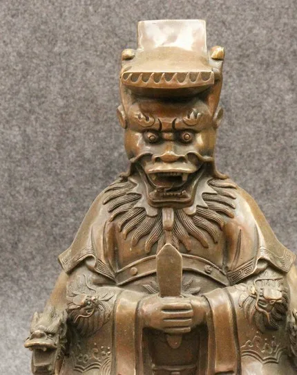 YM 318 16" Folk Chinese Bronze Copper Dragon Heaven King God Lord Sitting Chair Statue | Дом и сад