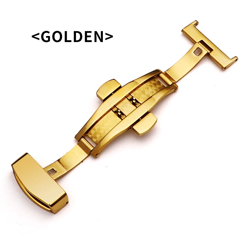 golden 316L полуавтоматический двойной пресс Бабочка Пряжка часы кнопка сложить серебряная застежка Watchband10-22mm - Цвет ремешка: golden