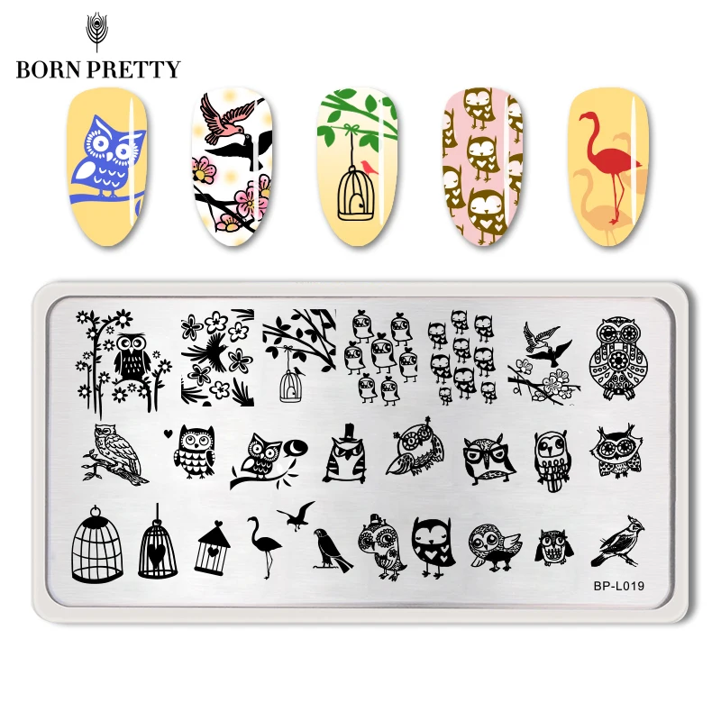 BORN PRETTY Lovely Сова шаблон для дизайна ногтей штамп штамповка шаблон изображения пластины BP-L019 12,5x6,5 см набор штамп для дизайна ногтей