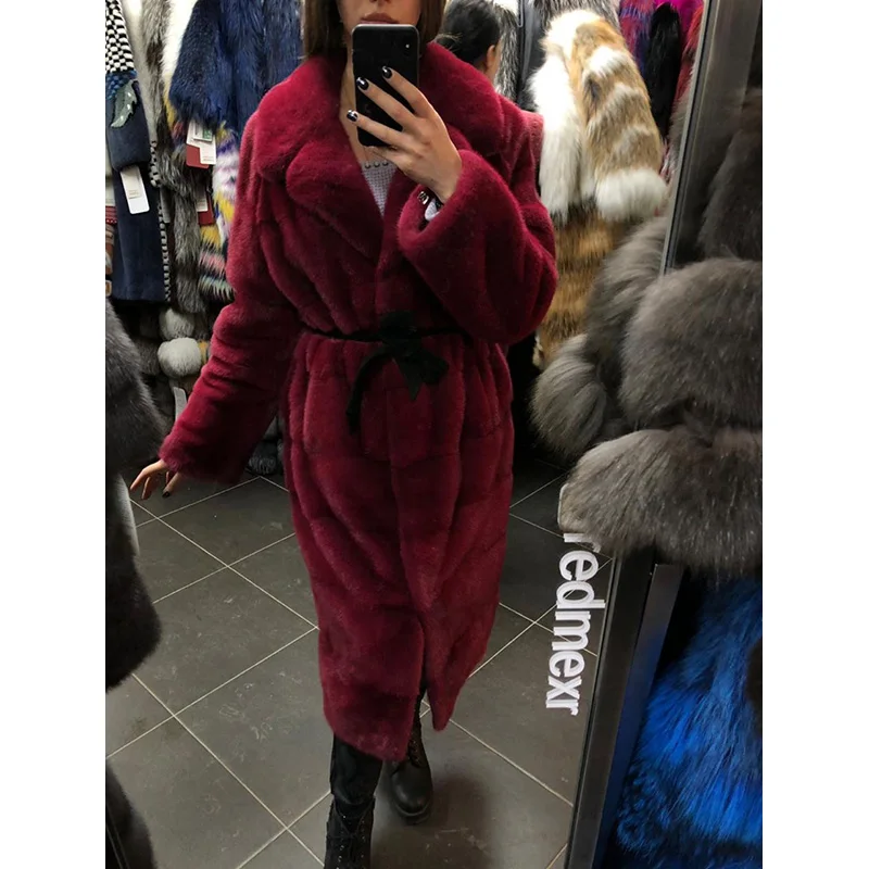 FURSARCAR 2020 новые норковые меховые Роскошные красные зимние пальто с отложным