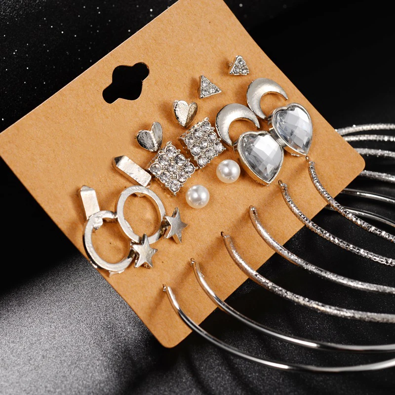 2017 Новое Прибытие 12 Пар/компл. Мода Панк Кристалл Серьги для Женщины Мужчины