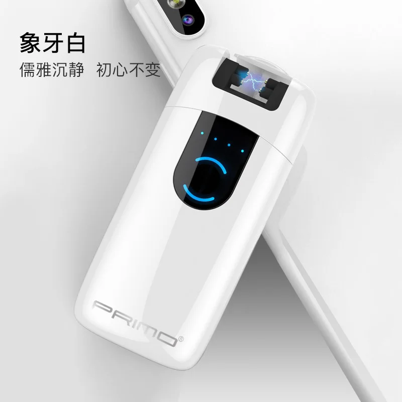 USB Электронная двойная дуговая зажигалка, сенсорная Индукционная электрическая зажигалка, светодиодный сигаретная плазма, Индукционная импульсная дуговая зажигалка - Цвет: White