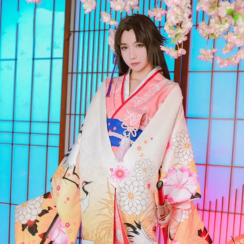 

FGO Ryougi Shiki Cosplay Costume Fate Grand Order Kara no Kyoukai Flower Kimono Yukata Uniform Outfit Anime Cosplay Costumes