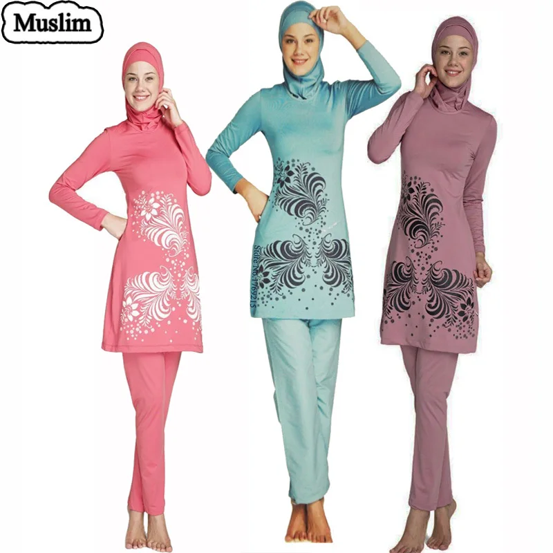 Мусульманские женские наборы купальник с высокой талией большого размера хиджаб