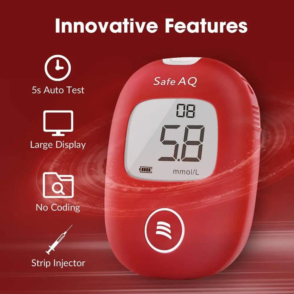 Фото Измеритель глюкозы Sinocare Safe AQ Smart, мг/дл ммоль/л, комплект глюкометра для диабетиков и тест-полоски, ланцеты, безболезненное определение уровн... №2