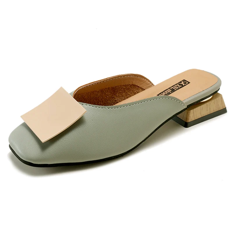 Summer Sandals Elegant Leather Mules Women Mules Shoes Ladies Slippers Low Heels Outdoor Slippers Slides Chaussures Femme