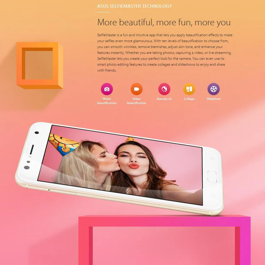 Мобильный телефон ASUS ZenFone 4 Selfie ZD553KL 4G LTE, 4 Гб ОЗУ, 64 Гб ПЗУ, четыре ядра, 5,5 дюймов, 16 Мп+ 20 Мп камера, две sim-карты