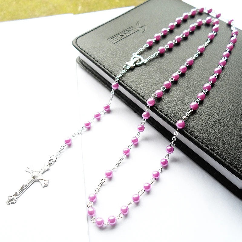 High quality Bohemia Light purple Pearl beads religion Pendant Virgin Mary Catholic Christ Jesus Cross Necklaces for Women | Украшения и