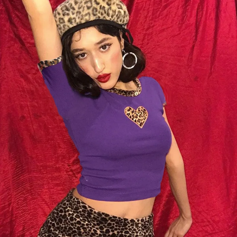 Cidukaka сердце летние шорты рукав женская футболка Harajuku Леопардовый принт Топ