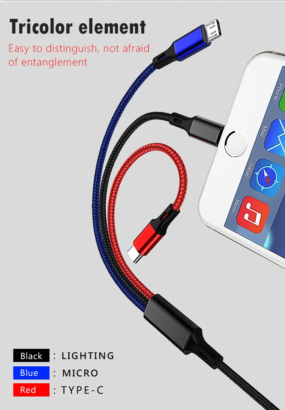 ACCEZZ 3.5A usb зарядный кабель освещение для iPhone X 8 XS MAX XR Plus Micro usb type C для Xiaomi 6 huawei 3 в 1 Зарядная линия