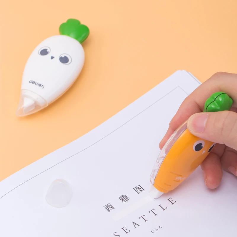 

4 Pcs Cute Radish Design Correction Tape 5mmx6m White Orange Cartoon Carrot Belt Students School Test Exam Homework Modify 71450