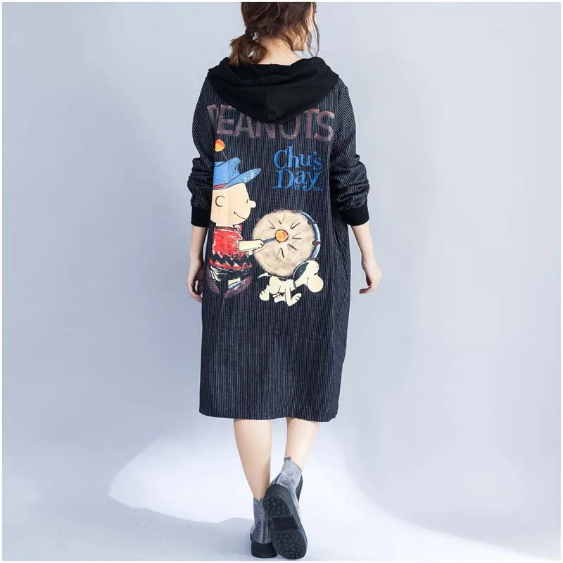 Kawaii, мультяшный принт, Женское пальто размера плюс, длинный рукав, толстовка, ветровка, свободная, повседневная, осенняя, в полоску, толстовки, куртки, 5XL