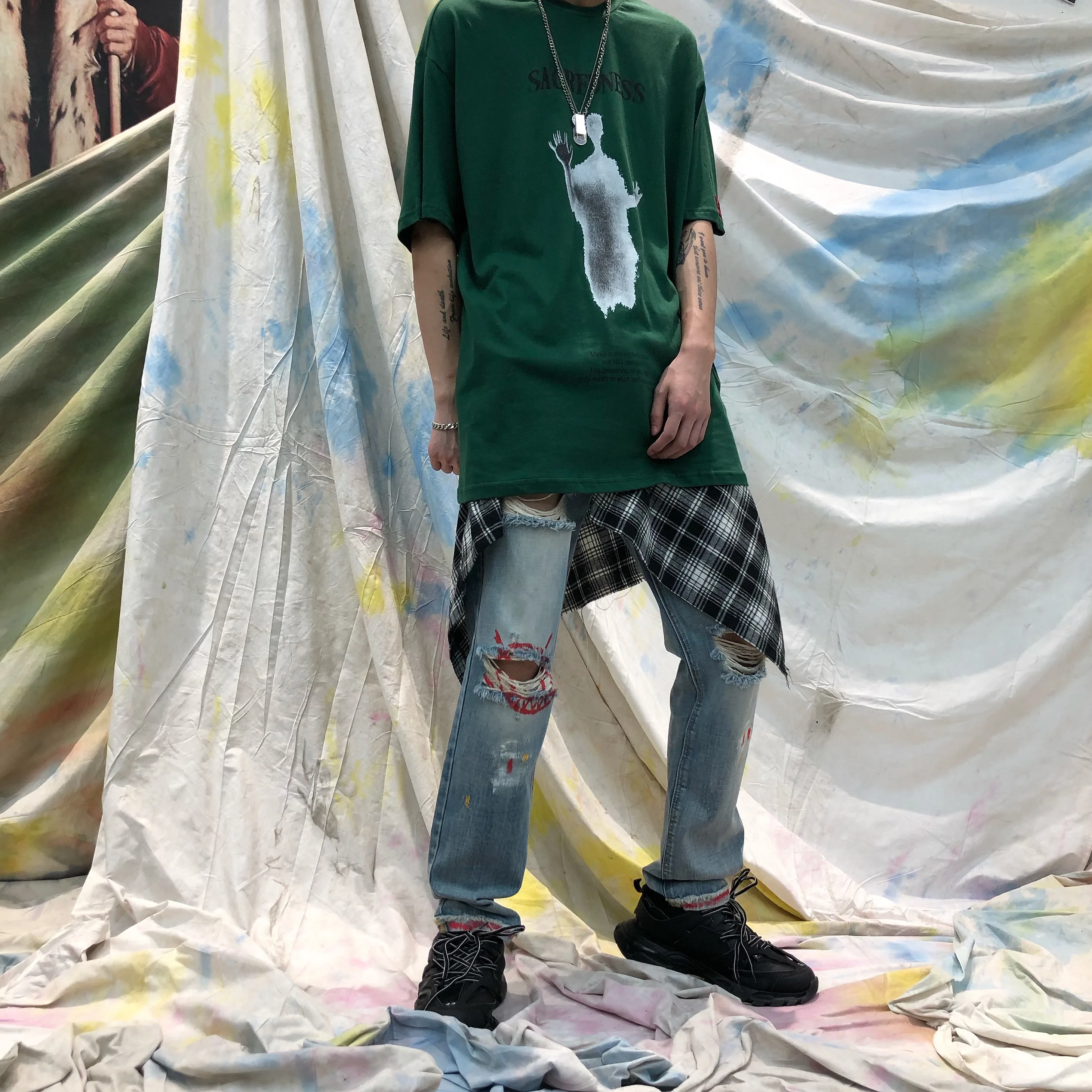 S XXL! Оригинальный дизайн/свободные рваные джинсы в стиле хип хоп с принтом