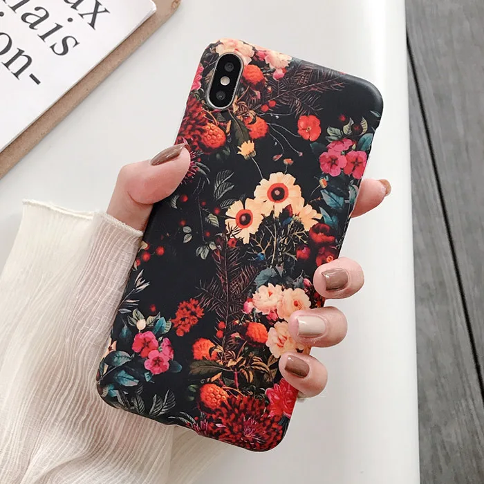 Чехол для телефона в стиле ретро с цветными цветами для iphone XR XS Max X 6 6S 7 8 Plus 11 11Pro Max Leaf матовый мягкий Художественный Цветочный чехол - Цвет: Style 6
